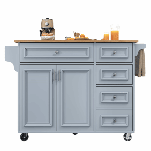 Ilha de cozinha 110x45-75x92 cm - Cozinha moderna, com prateleira removível e padrão vintage - Azul