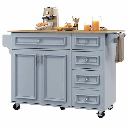 Ilha de cozinha 110x45-75x92 cm - Cozinha moderna, com prateleira removível e padrão vintage - Azul
