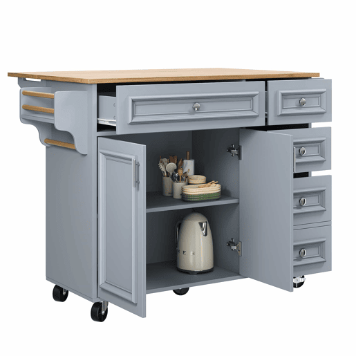 Ilha de cozinha 110x45-75x92 cm - Cozinha moderna, com prateleira removível e padrão vintage - Azul