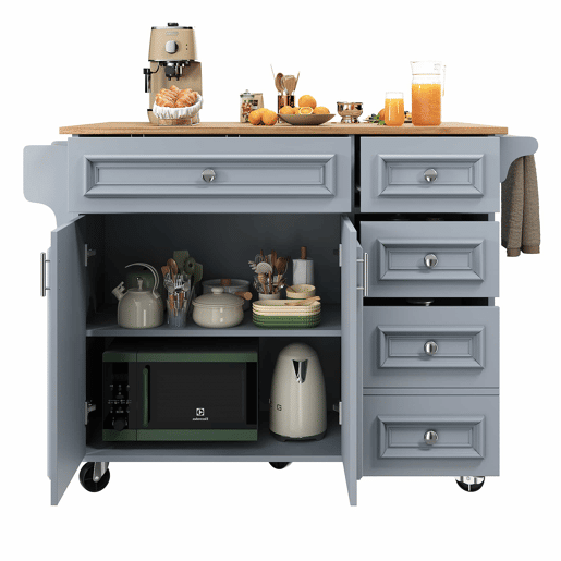Ilha de cozinha 110x45-75x92 cm - Cozinha moderna, com prateleira removível e padrão vintage - Azul