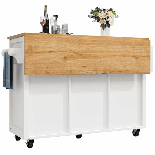 Ilha de cozinha 120x73x92 cm - Buffetschrank, cozinha com bancada dobrável, prateleira para toalhas, prateleira para especiarias, prateleira para vinho e prateleiras ajustáveis - branco