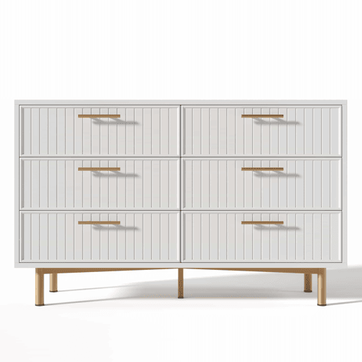 Cômoda 120x40x75 cm - 6 gavetas, design moderno, branco