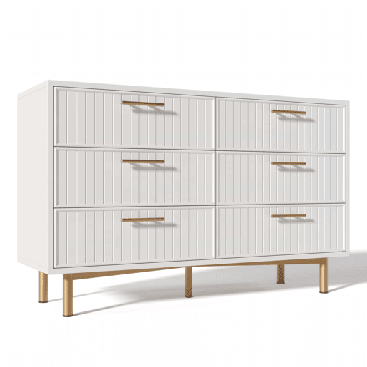 Cômoda 120x40x75 cm - 6 gavetas, design moderno, branco