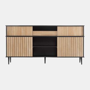 Cômoda 160x40x80 cm - 4 portas de correr, 1 gaveta, combinação de carvalho e preto - Preto+Natural