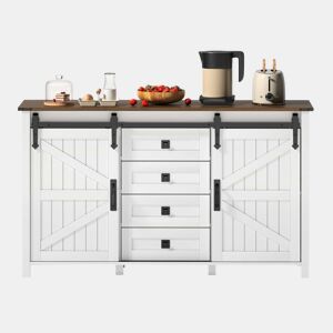 Aparador 137 cm - com portas de correr e 4 gavetas, estilo vintage, móvel de arrumação - branco