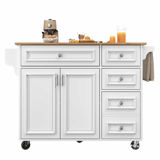 Ilha de cozinha 110x45-75x92 cm - Moderna, com armário de cozinha, carrinho de serviço removível, com design vintage, mesa multifuncional com arrumação - Branco