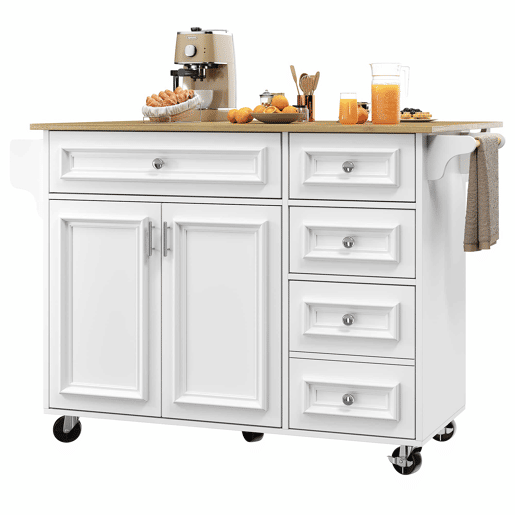 Ilha de cozinha 110x45-75x92 cm - Moderna, com armário de cozinha, carrinho de serviço removível, com design vintage, mesa multifuncional com arrumação - Branco