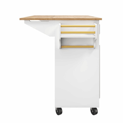 Ilha de cozinha 110x45-75x92 cm - Moderna, com armário de cozinha, carrinho de serviço removível, com design vintage, mesa multifuncional com arrumação - Branco