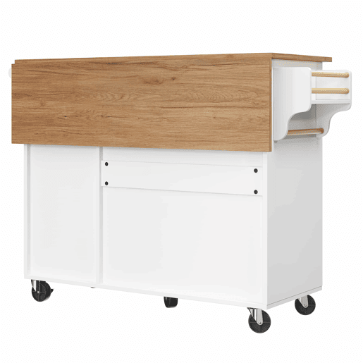 Ilha de cozinha 110x45-75x92 cm - Moderna, com armário de cozinha, carrinho de serviço removível, com design vintage, mesa multifuncional com arrumação - Branco