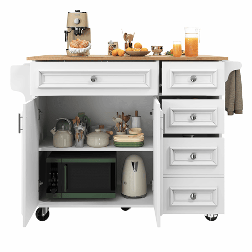 Ilha de cozinha 110x45-75x92 cm - Moderna, com armário de cozinha, carrinho de serviço removível, com design vintage, mesa multifuncional com arrumação - Branco
