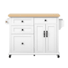 Ilha de cozinha móvel 100 cm - com rodas, mesa extensível e gavetas multifuncionais - Branco