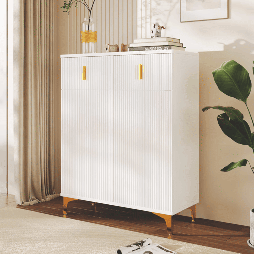 Aparador moderno - 2 portas com prateleiras reguláveis e 2 gavetas - Branco