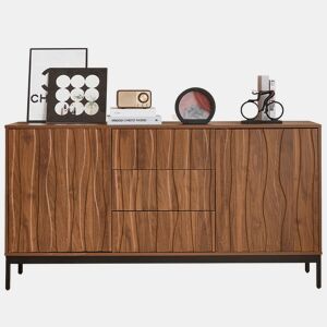 Aparador 150 cm - 3 gavetas, grande armário decorativo, design Mid Century Modern - Madeira escura