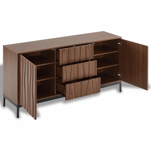 Aparador 150 cm - 3 gavetas, grande armário decorativo, design Mid Century Modern - Madeira escura