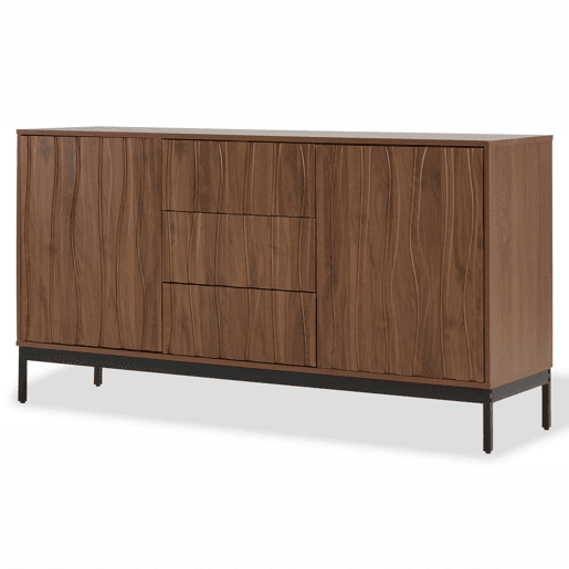 Aparador 150 cm - 3 gavetas, grande armário decorativo, design Mid Century Modern - Madeira escura