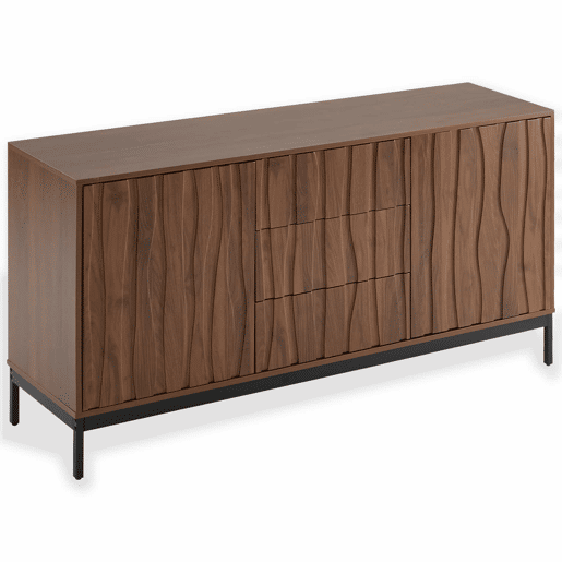 Aparador 150 cm - 3 gavetas, grande armário decorativo, design Mid Century Modern - Madeira escura