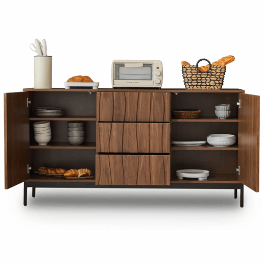 Aparador 150 cm - 3 gavetas, grande armário decorativo, design Mid Century Modern - Madeira escura