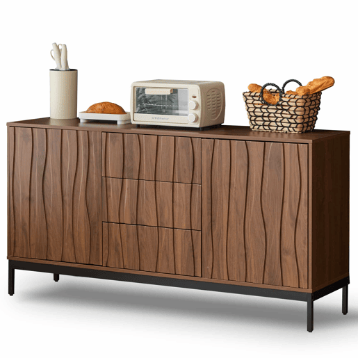 Aparador 150 cm - 3 gavetas, grande armário decorativo, design Mid Century Modern - Madeira escura