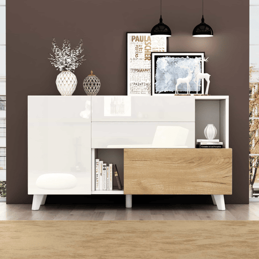 Aparador moderno 150 cm - Aparador com arrumação - Branco brilhante
