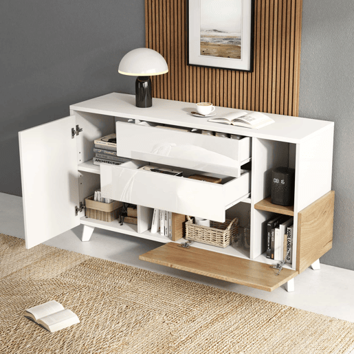 Aparador moderno 150 cm - Aparador com arrumação - Branco brilhante