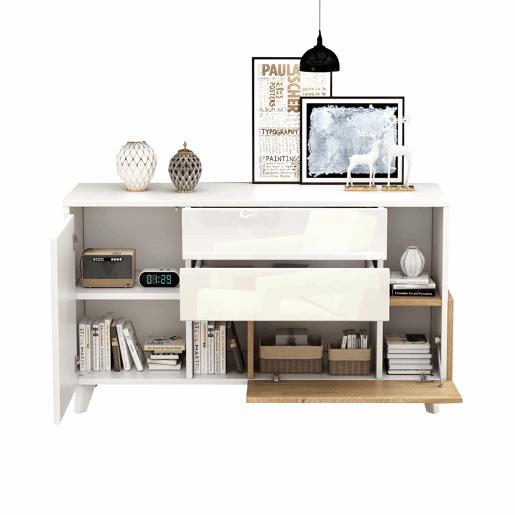 Aparador moderno 150 cm - Aparador com arrumação - Branco brilhante