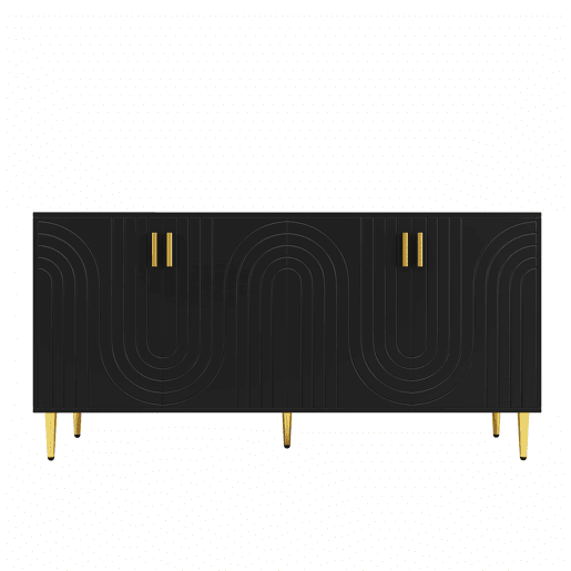 Aparador moderno - 4 portas com padrão ondulado - em MDF - Preto