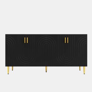 Aparador moderno - 4 portas com padrão ondulado - em MDF - Preto