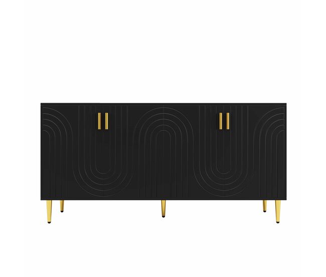 Aparador moderno - 4 puertas con patrón ondulado - en mdf - negro