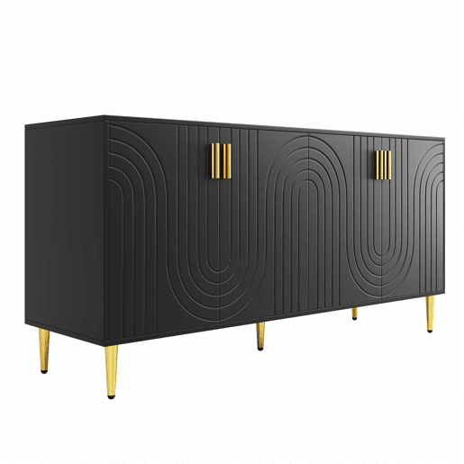 Aparador moderno - 4 portas com padrão ondulado - em MDF - Preto