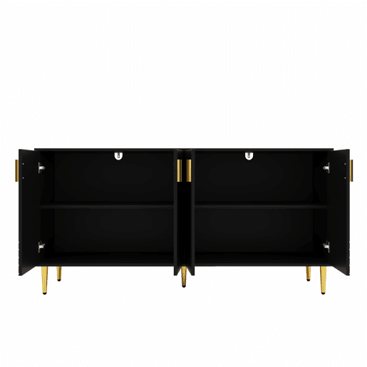 Aparador moderno - 4 portas com padrão ondulado - em MDF - Preto