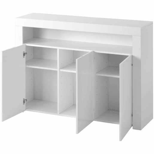 Aparador LED com 3 portas - Vitrina moderna com comando remoto - Branco