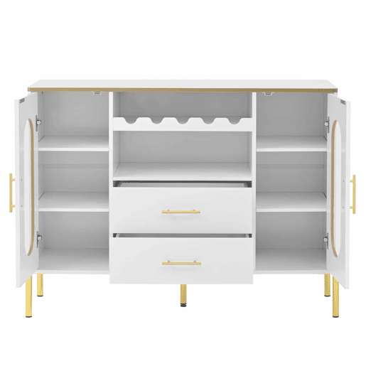 Aparador 150x40x75 cm - Frentes em vidro e vinoteca - Branco