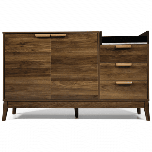Cómoda de sala 120x77x40 cm - Aberta + 3 gavetas e armário com 2 portas - Robusta em carvalho escuro