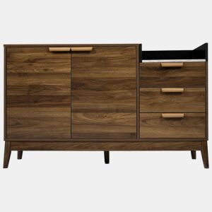 Cómoda de sala 120x77x40 cm - Aberta + 3 gavetas e armário com 2 portas - Robusta em carvalho escuro