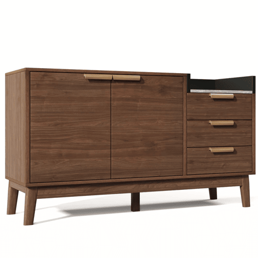 Cómoda de sala 120x77x40 cm - Aberta + 3 gavetas e armário com 2 portas - Robusta em carvalho escuro