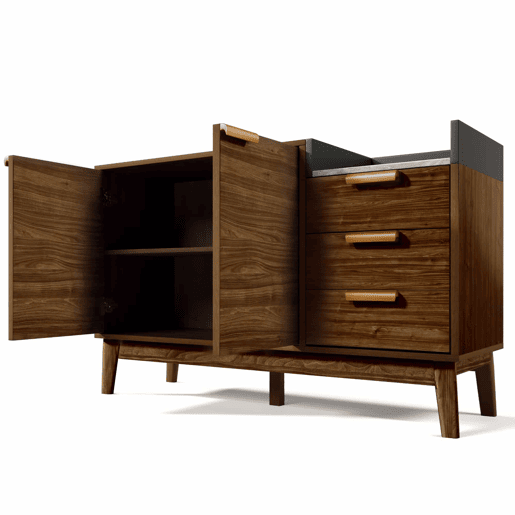 Cómoda de sala 120x77x40 cm - Aberta + 3 gavetas e armário com 2 portas - Robusta em carvalho escuro