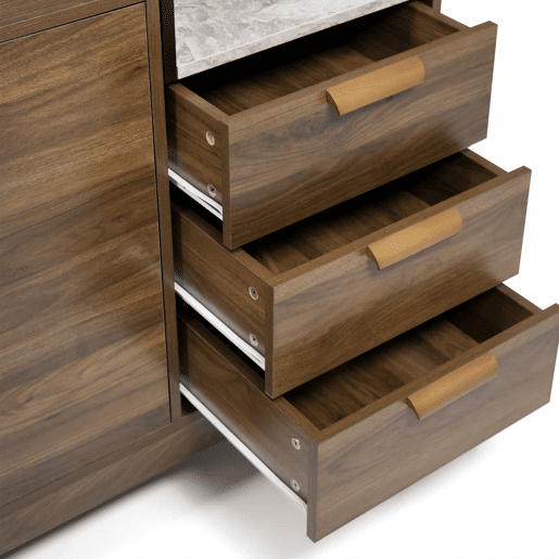 Cómoda de sala 120x77x40 cm - Aberta + 3 gavetas e armário com 2 portas - Robusta em carvalho escuro