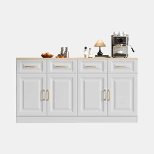 Aparador 140 cm - Com 4 gavetas e 4 portas tipo celeiro, estilo rústico moderno - Branco madeira
