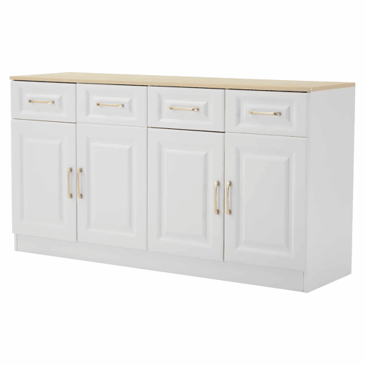 Aparador 140 cm - Com 4 gavetas e 4 portas tipo celeiro, estilo rústico moderno - Branco madeira Aparador 140 cm - Com 4 gavetas e 4 portas tipo celeiro, estilo rústico moderno - Branco madeira