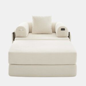 Sofá-cama individual de 1 lugar - design ergonómico, estrutura metálica estável, com almofada e bolso lateral - cor bege