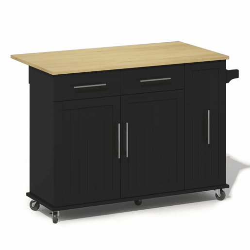 Ilha de cozinha 107 cm - Carrinho móvel com 3 níveis, arrumação e 2 gavetas - Preto+Natural