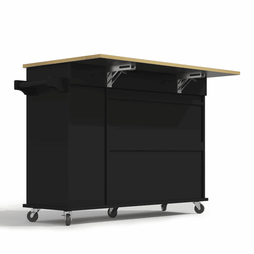 Ilha de cozinha 107 cm - Carrinho móvel com 3 níveis, arrumação e 2 gavetas - Preto+Natural