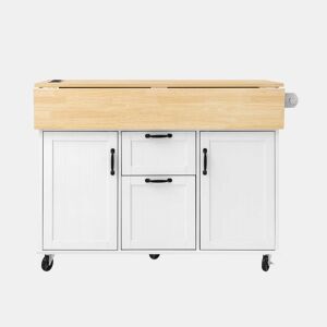 Ilha de cozinha móvel 120×40-60-80×92 cm - Mesa extensível, com gavetas e toalheiro, branca