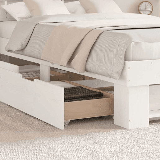 Estrutura da Cama de casal moderno para adultos com cabeceira com gaveta Branco 135 x 190 cm