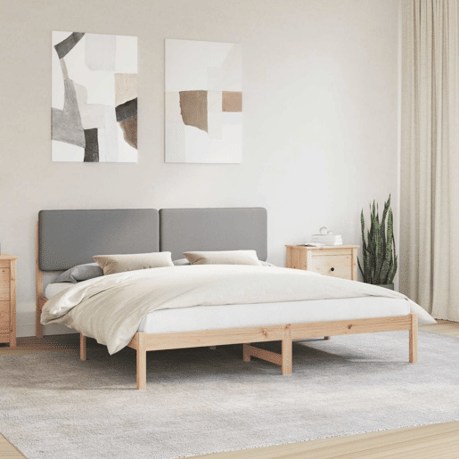 Estrutura de Cama de casal moderno com Cabeceira Estofada Cinzento-claro