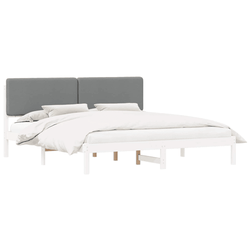 Estrutura de Cama de casal moderno com Cabeceira Estofada Cinzento-claro