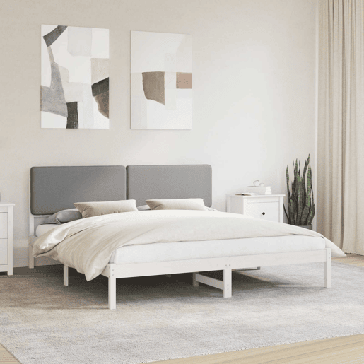 Estrutura de Cama de casal moderno com Cabeceira Estofada Cinzento-claro
