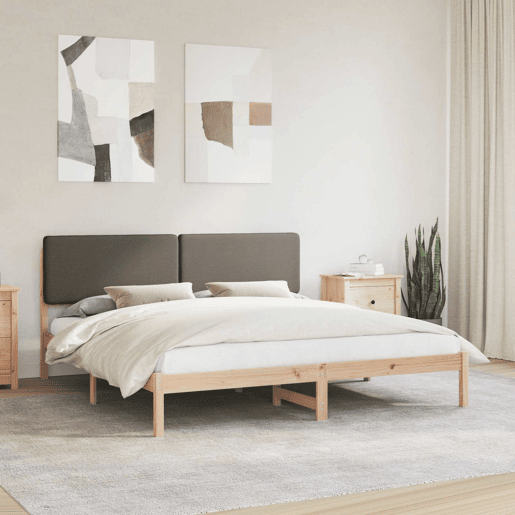 Estrutura de Cama de casal moderno com Cabeceira Estofada Cinzento-acastanhado