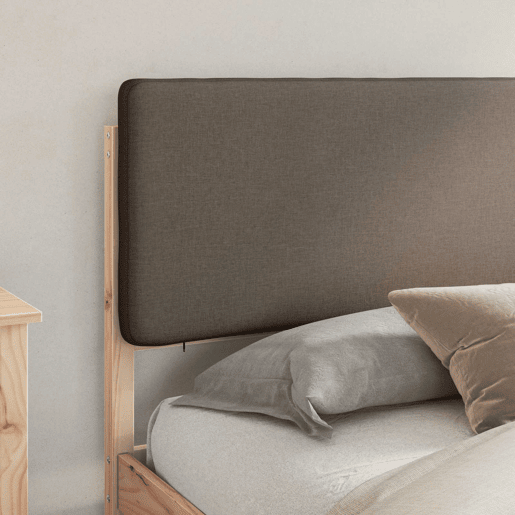 Estrutura de Cama de casal moderno com Cabeceira Estofada Cinzento-acastanhado