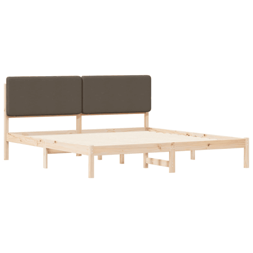 Estrutura de Cama de casal moderno com Cabeceira Estofada Cinzento-acastanhado
